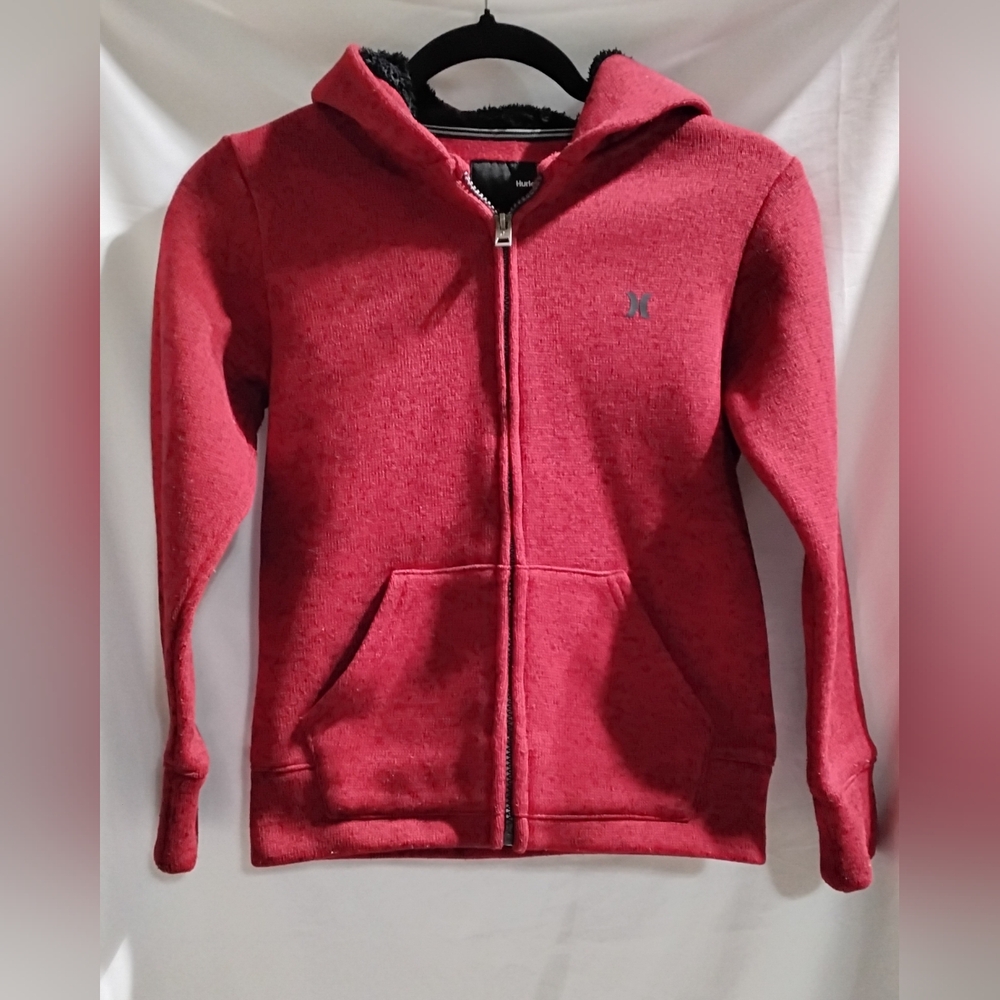 Hurley Boys Red Zip Up Hoodie Size Small 8-10 Yrs Hurley Logo